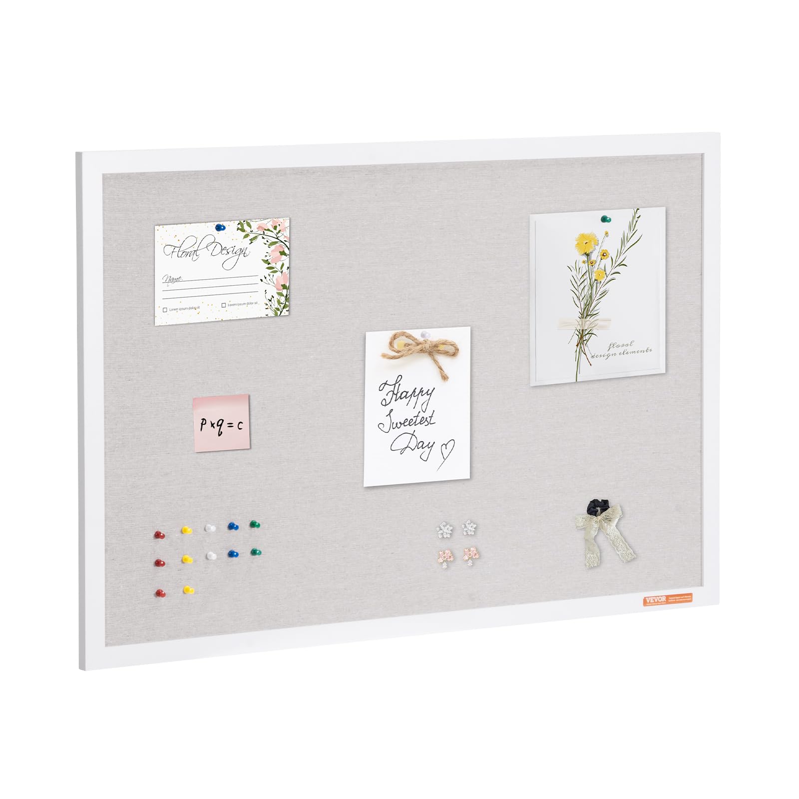vevor 36"x24" white cork board with linen surface – stylish wall-mounted bulletin board for home, school, office – elegant & functional noticeboard