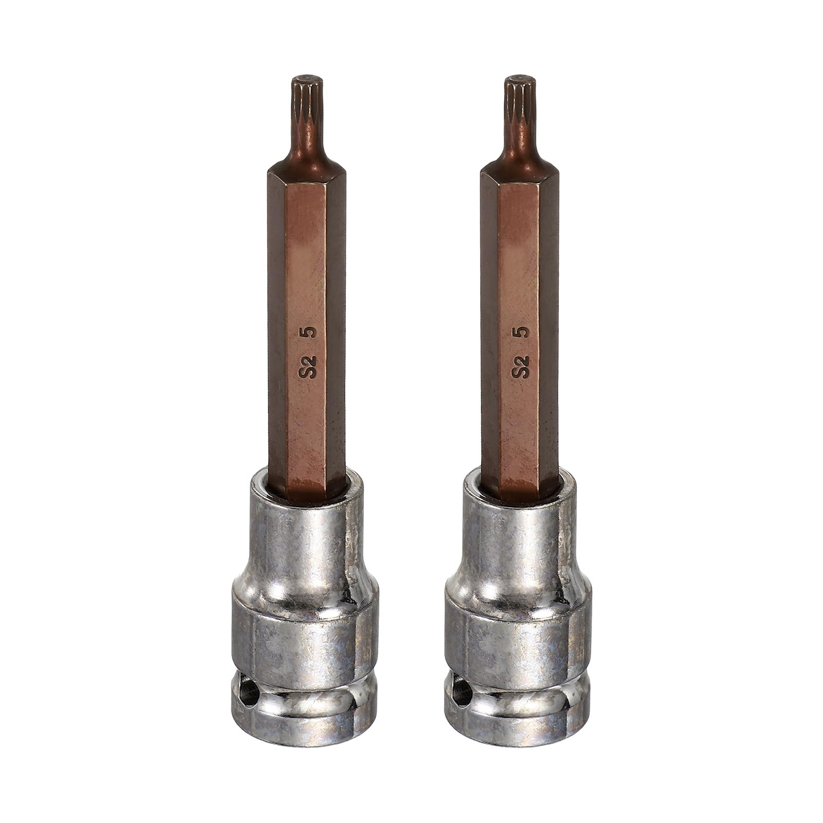 sourcing map 2Pcs Triple Square Spline Bit Socket 1/2" Drive M5 Metric Sized S2 Steel 12 Point Head Long Screwdriver Drill Bits CR-V Steel Socket Adapter for Home Auto Axle Hex Nut Bolt Repair