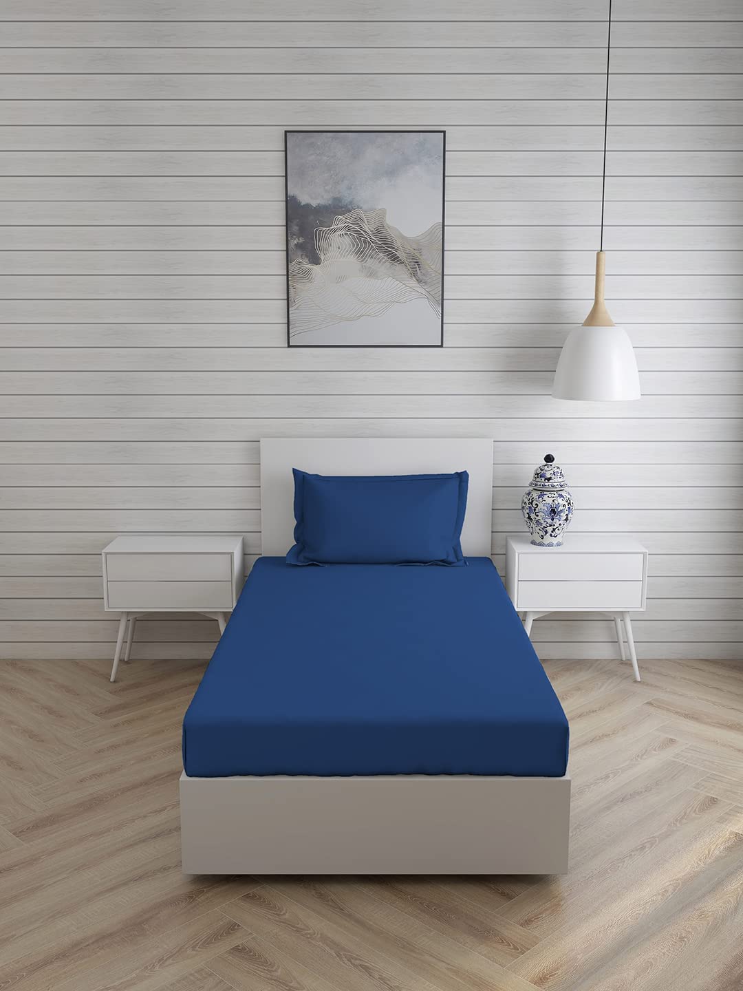 Shri Anand Creations Fast Color Solid/Plain Royal Blue Bedsheet for Single Bed with 1 Pillow Cover