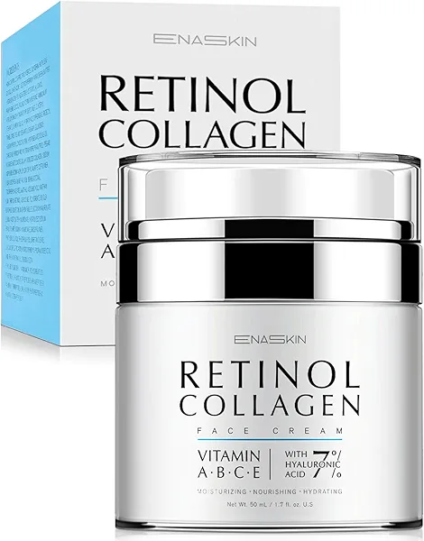 EnaSkin Retinol Collagen Face Moisturizer: Anti Aging & Wrinkle Repair Cream for Women - 7% Hyaluronic Acid Boost Hydration Formula - Facial Neck Day/Night Firming & Lifting, 1.7 Fl Oz