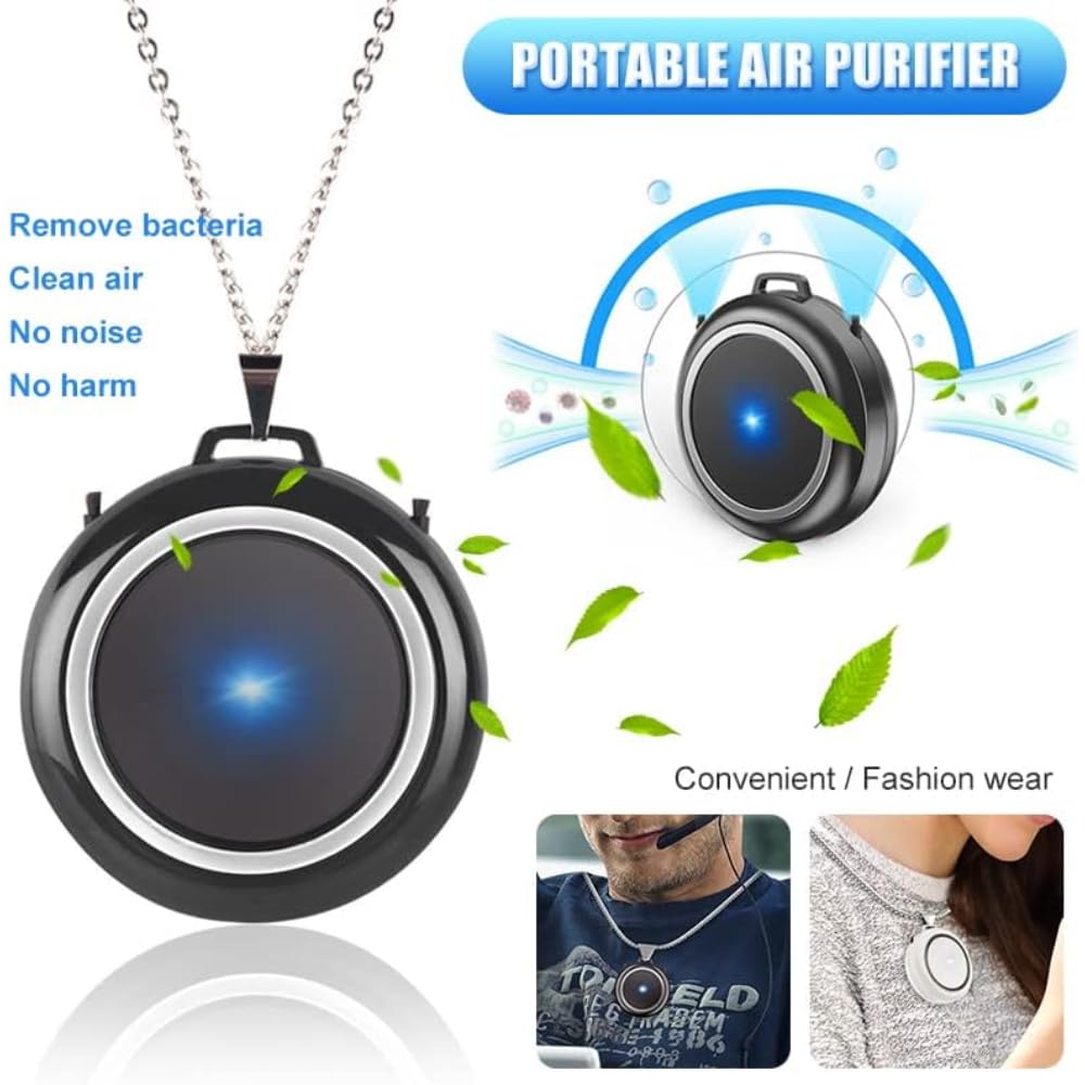 AMERTEER Portable Air Purifier Necklace, Personal Air Purifier, Travel Personal Mini Air Purifier, Ion Generator Air Cleaner, Compact USB Charging, Remove Pets Smell, Smoke and Dust (Black)