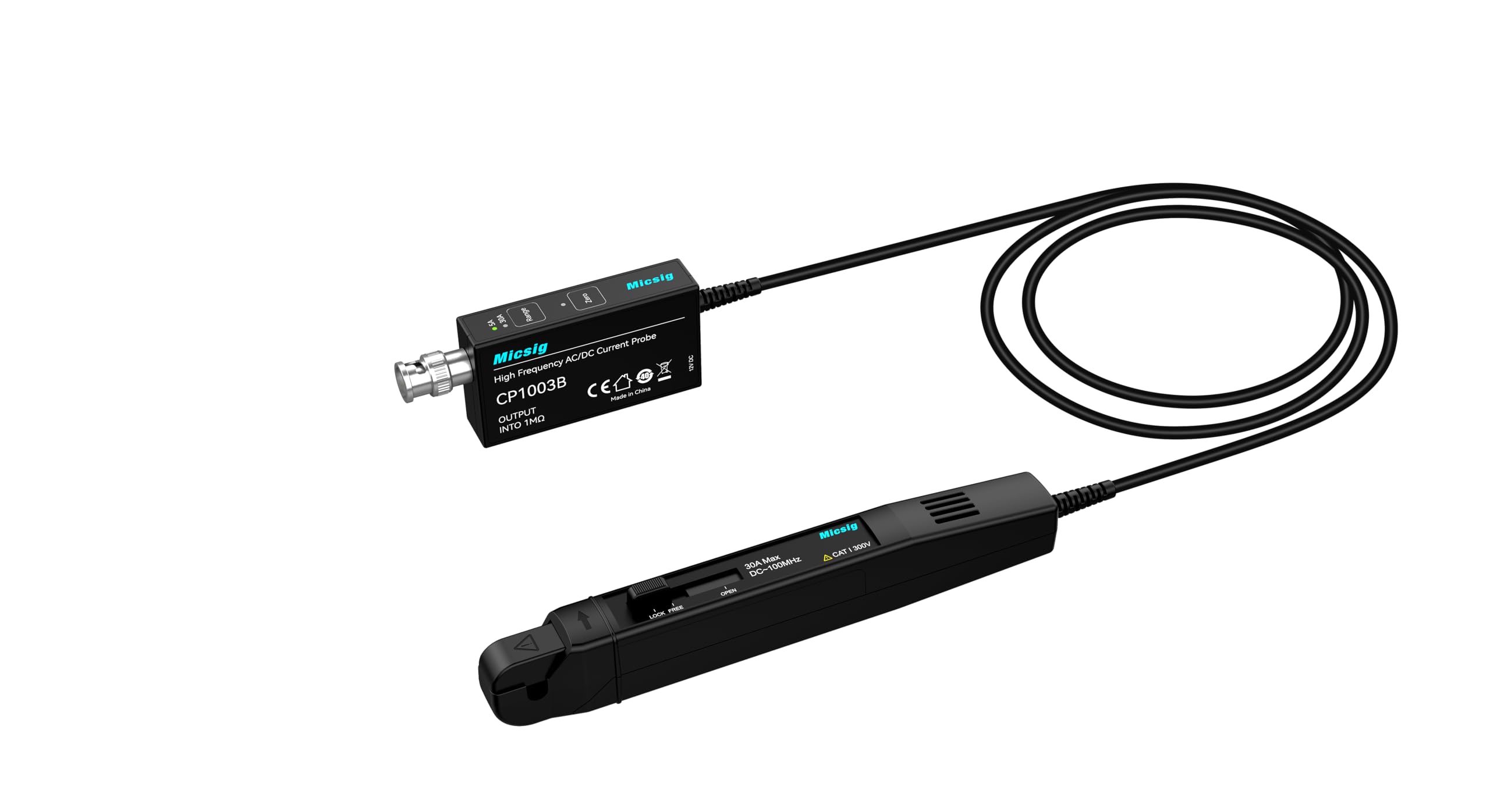 Micsig CP503B CP1003B High Frequency AC/DC Current Probe High precision Oscilloscopes Current Probe Bandwidth DC~50MHz / 100MHz Current Range 5A/30A DC Accuracy ±1% Current Probe(CP1003B 100Mhz)