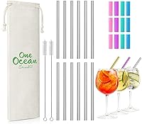 Vista 2 de Teivio Paquete de 12 + cepillo de limpieza, popotes de acero inoxidable reutilizables extra cortos de 5 pulgadas para cócteles, vasos pequeños