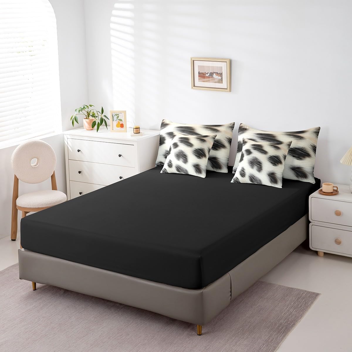 Erosebridal Cowhide Comforter Set Queen Size for Boys Cute Cow Print Bedding Set 7 Piece Western Cowboy Bed in A Bag for Kids Teens Youth Women Room Farmhouse Animal Hair Sheets, Breathable