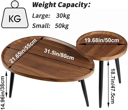 Miniatura 3 de Mesa auxiliar anidable de madera, 1 juego de mesa redonda ovalada para sofá de espacio pequeño, mesa auxiliar con luz nórdica, sala de estar, simple