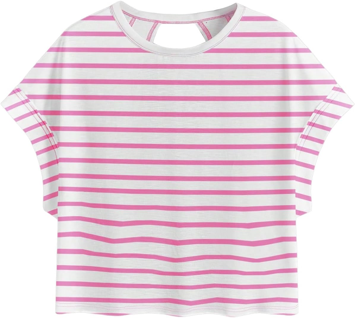 WDIRARA Women's Stripe Open Back Criss Cross T Shirts Cut Out Short Sleeve Tee Top - Image 3