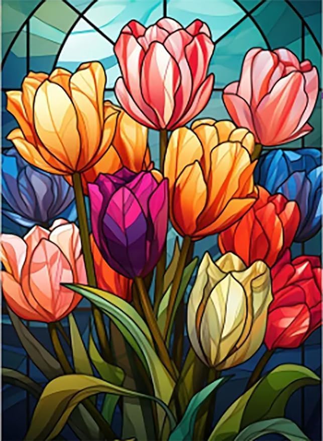 TREXEE DIY 5D Diamond Painting Kits for Adults & Kids , Diamond Paint By Numbers Kit 5D Full Drill Diamond Art Tulips Round Diamond Dots Gem Arts Suitable for Home Wall Decoration (12x16 inch) Unframed-image-49