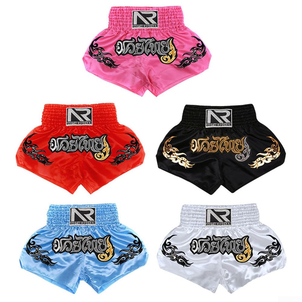 HpLive MMA Muay Thai, pantaloncini da allenamento, unisex, per boxe, fitness, traspiranti, elasticizzati, motivo stampato, pantaloncini (M rosso)