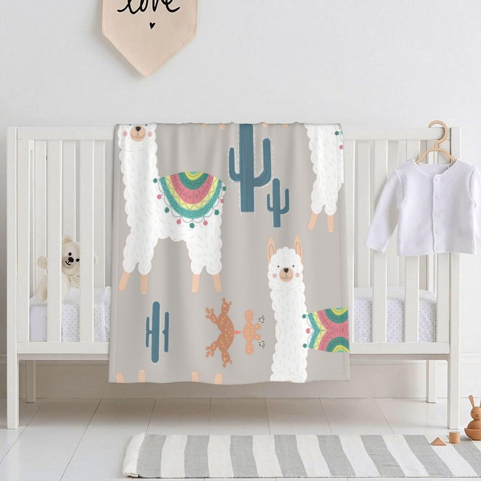 Llama Fuzzy Baby Blanket Soft Swaddle Wrap Toddler Infant Newborn Receiving Quilt for Crib Stroller Travel Birth Shower New Mom Gift