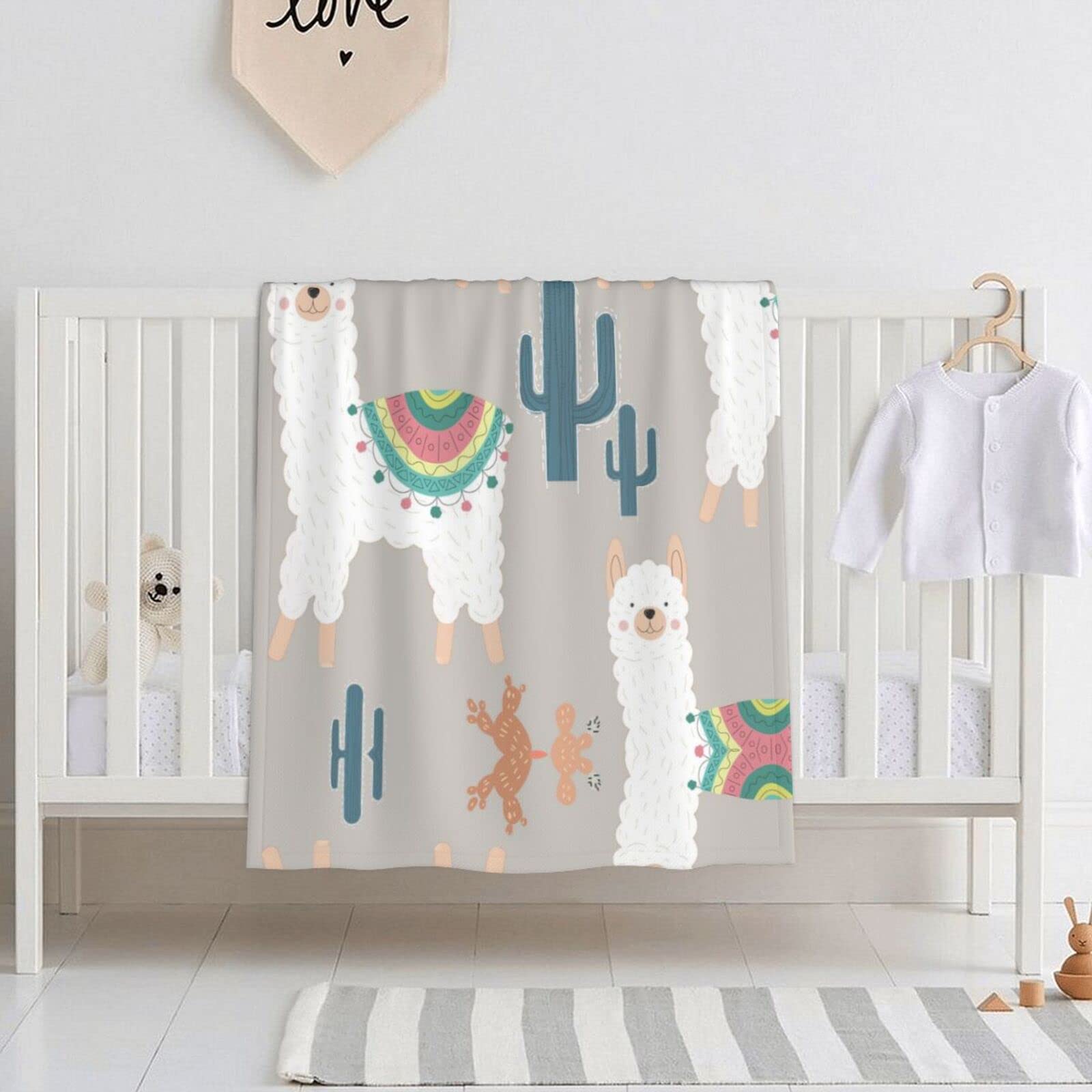 Llama Fuzzy Baby Blanket Soft Swaddle Wrap Toddler Infant Newborn Receiving Quilt for Crib Stroller Travel Birth Shower New Mom Gift