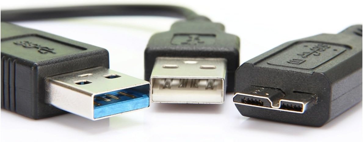 KUYIA Y USB 3.0 Cable 2.5FT/ 76CM, Up to 5Gbps A Male to Micro B with Type A Power, Data Transfer Sync Cord Compatible with Wii U Xbox External Hard Drive Toshiba, WD Elements My Passport Expansion