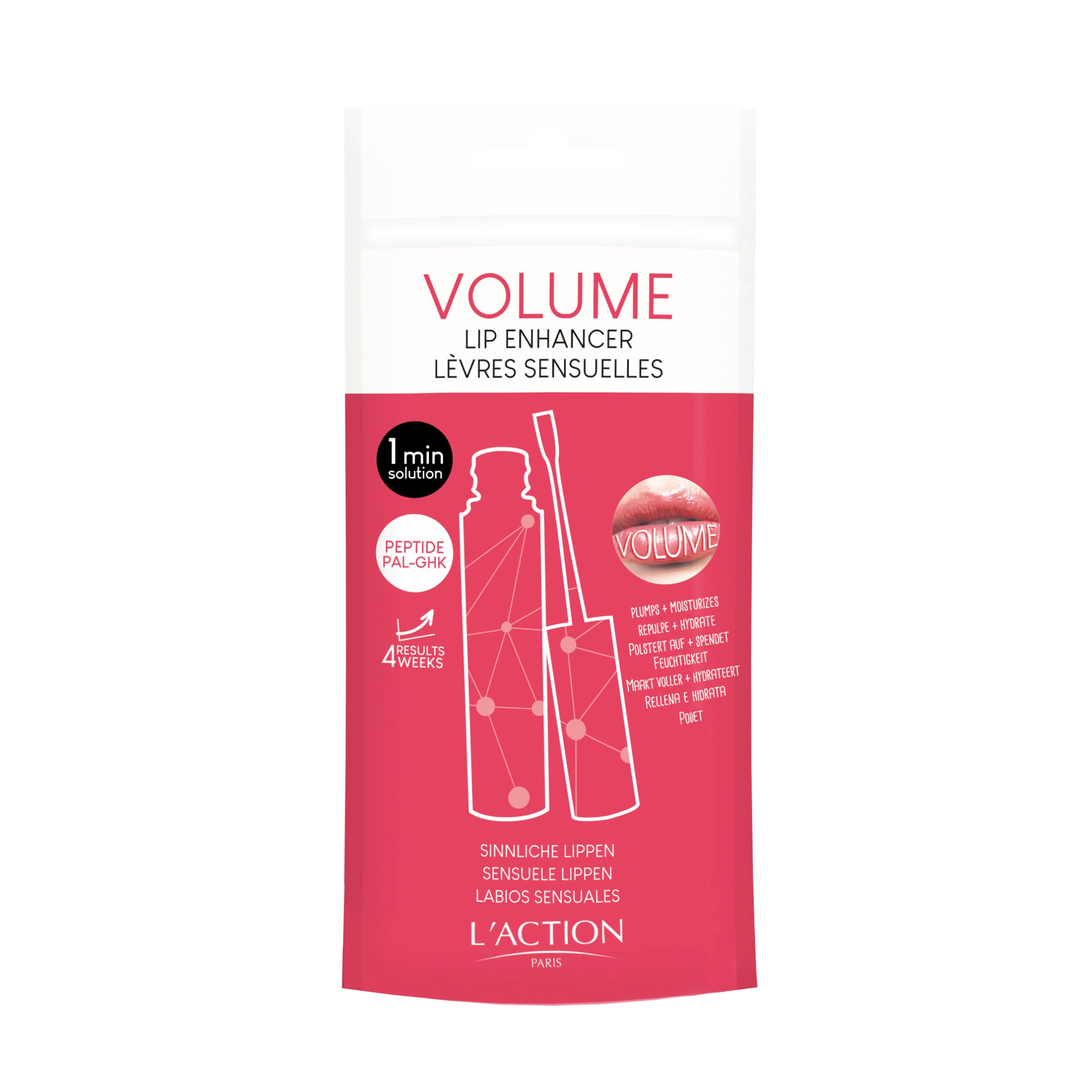 L'Action ParisVolume Lip Enhancer, Lip Gloss For Fullness Texture and Glossy Finish, Transparent Formula with Oligopeptides for Natural Shine and Volume 10ml