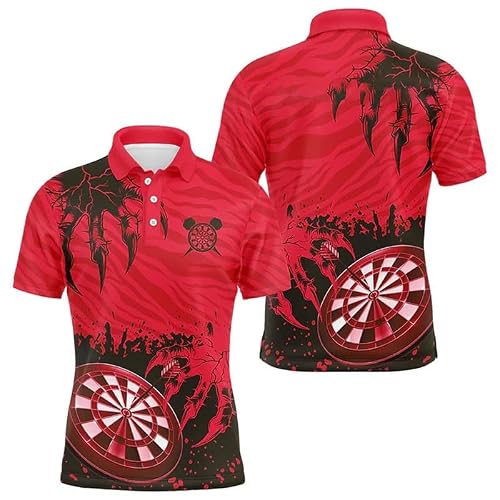 Keepmore Men's # 3 3D Printed Skeleton Polo Shirts Button Placket Lapel Collar Pullover Tops Darts Team Players Uniforms Darts Lover Gift T-Shirts