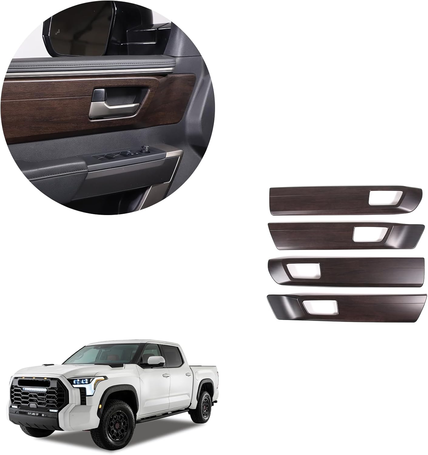 HAPPYHORSE Automotive Door Panel Decorative Cover Compatible with Tundra/Sequoia 2022 2023 Automotive Door Panel Protective Cover Decorative Frame Accessories (Oak Grain)