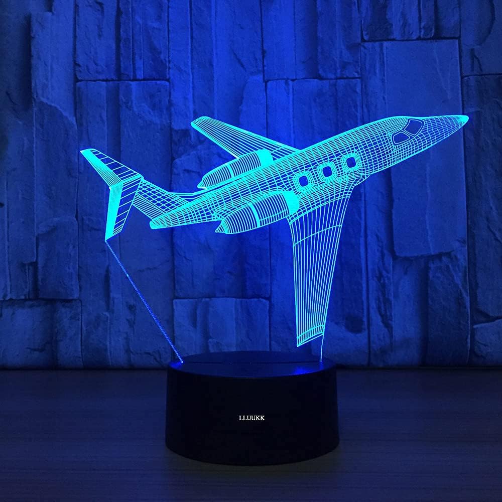 3D Visual Airplane Night Light Aircraft LED Desk Lamp 7 Color Change USB Powered or Battery Powered Plane Toy Table Light Decoration Birthday Christmas Festival Gift for Kid and Adult Plane enthusiast