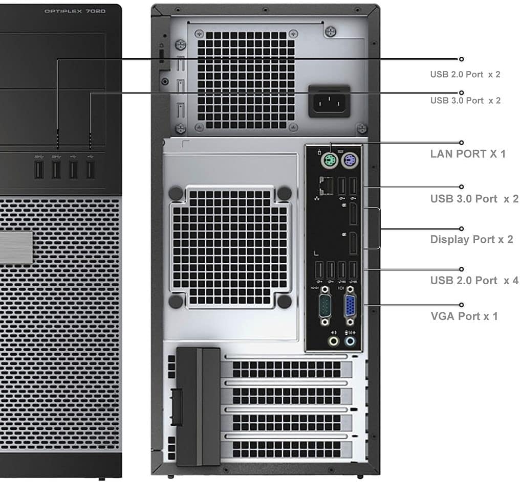 Dell OptiPlex 7020 MT Ordinateur de Bureau, Intel Core i7-4790, 8 Go de RAM, 256 Go SSD, WiFi, Bluetooth, Clavier QWERTY US, Windows 11 Pro (Reconditionné)