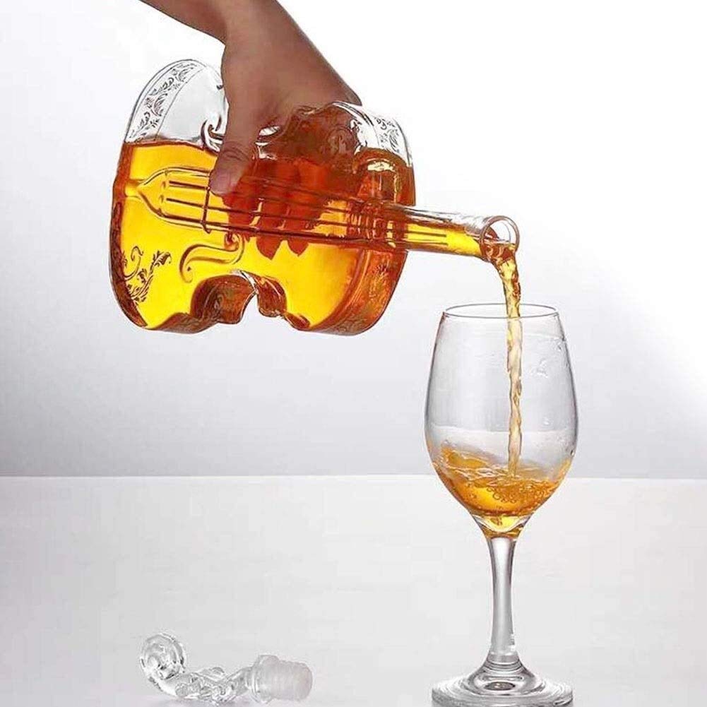 Karafka do whisky i zestaw szklanki, spersonalizowana karafka do whisky, 1000 ml, 3D, w kształcie skrzypiec, dozownik whisky do alkoholu, szkockiej burbon, karafka do wódki ze szklanym stojakiem, rękodzieło, butelka wina, dekoracja domu