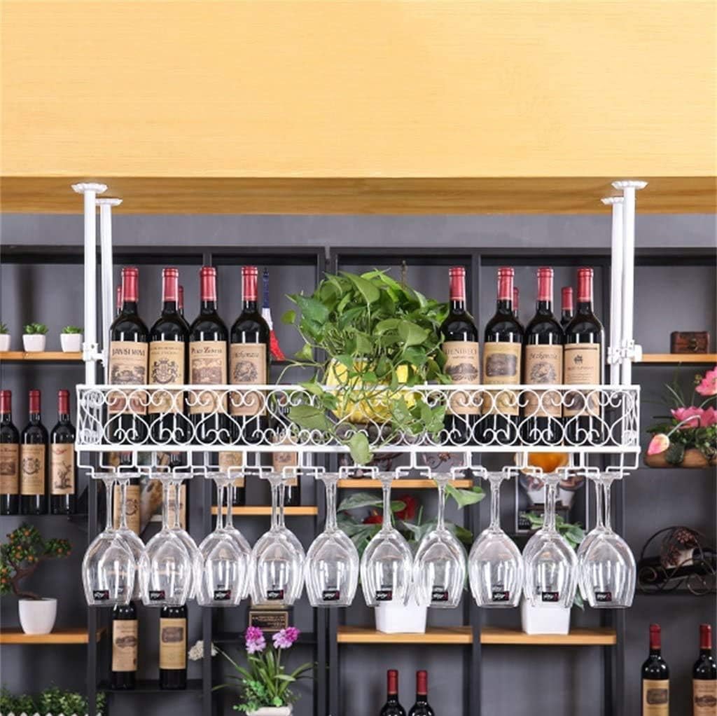 Floating Wall Mounted Wine Rack with Glass Holder White Metal Iron Bar Unit Shelf for Wine Bottles and Stemware (24×10inch)