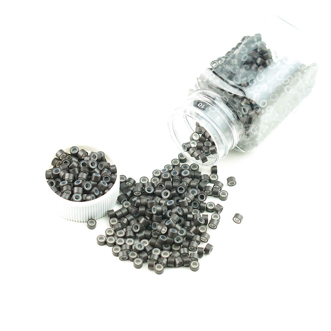 Micro anneaux en silicone doublé de silicone pour extensions de cheveux humains à pointes I Tip de 0,5 g/0,7 g 4,5 mm, #3 Brun foncé 1 000 pièces
