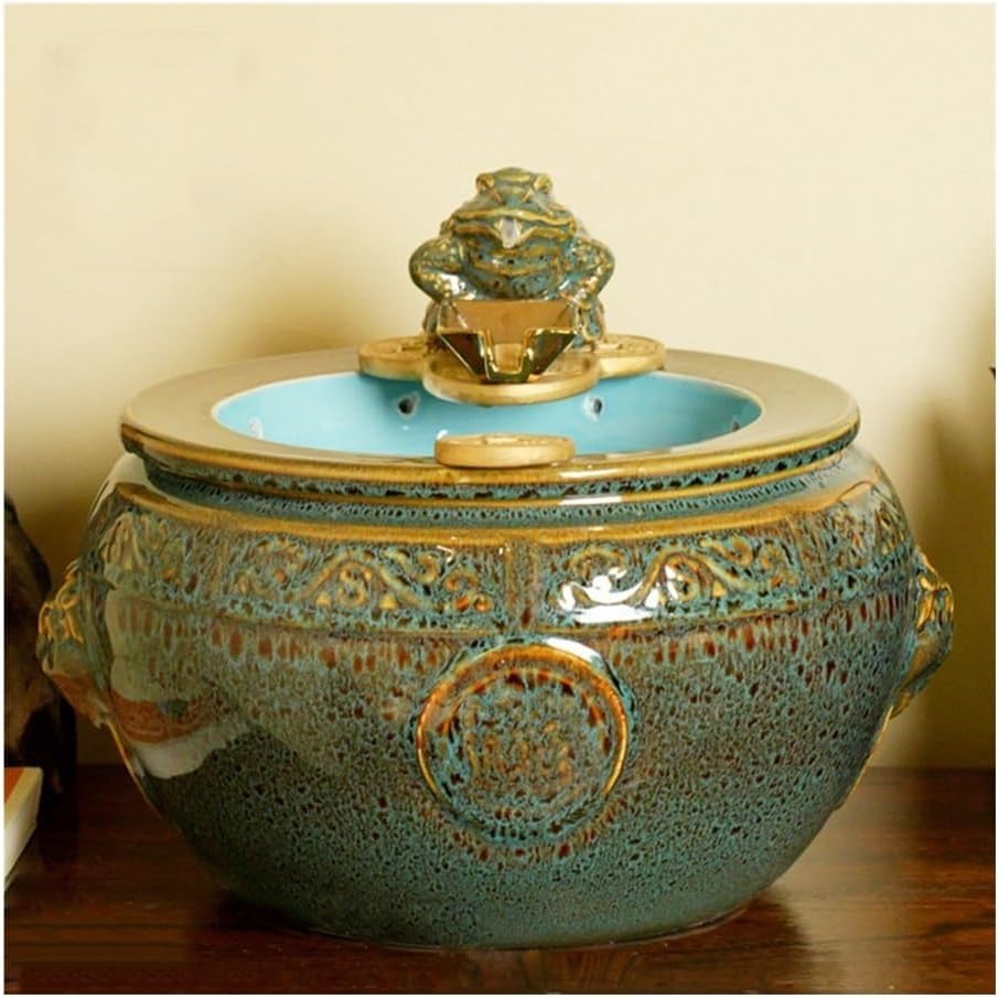Tabletop Fountains, Ceramic Tabletop Relaxation Fountain with Flowing Water Wheel and Lucky Decor