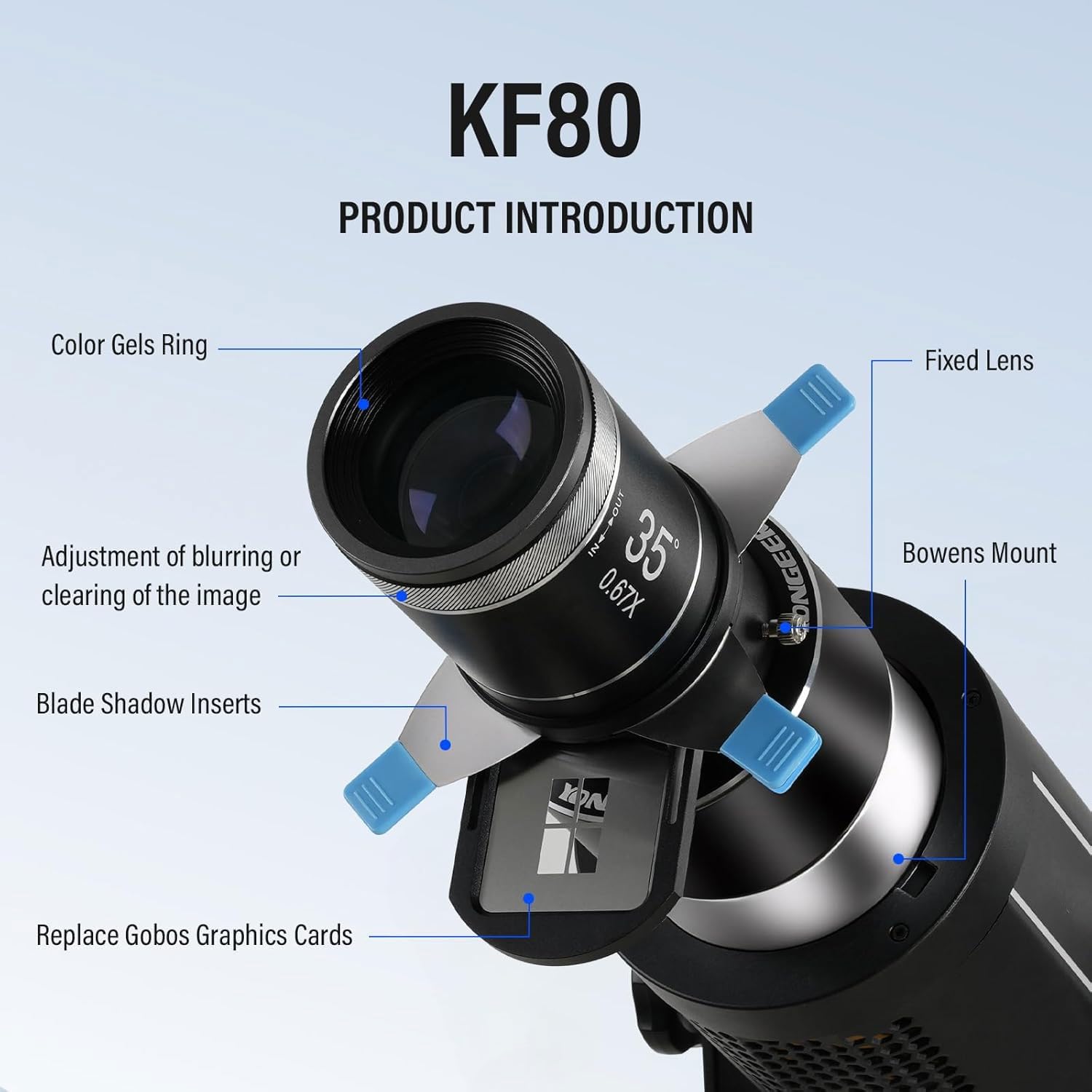 Soonpho KF80 Snoot Fotografico Messa a Fuoco Ottica Corpo in Alluminio Dotato di Attacco Bowens Slot per Scheda Magnetica Luminosità 5 Volte con 4 Filtri Colorati e 25 Modelli GOBO per la Fotografia