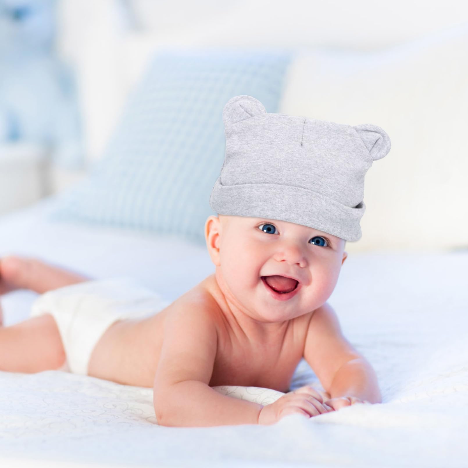 BESPORTBLE 2 Sätze Teiliges Mützen Mit Bärenohren Für Neugeborene Unisex Turban Hüte Jeansblau Gestreift Für Neugeborenen Fotos Sonnenschutz 6 Stück * 2