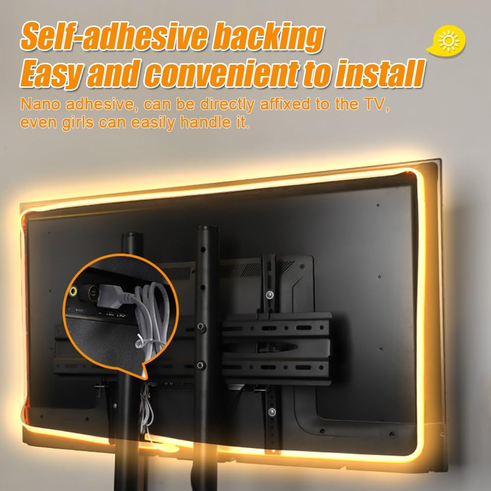 Luci A Striscia Led Flessibili Striscia Di Luci A Led Curvatura E Piegatura Libera Nessuna Deformazione USB Plug And Play Luce Morbida Aggiunge Atmosfera Adatto Per Schermi TV Da 24-111 Pollici(Warm Y
