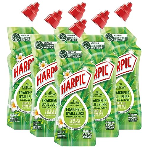 Harpic Gel de WC – Limpiador de frescura de Ailleurs Perfume de bambú con tecnología antiolores – 6 x 750 ml
