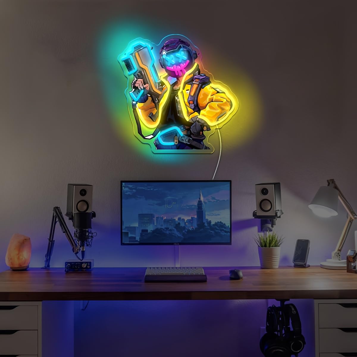 Gaming Neon Schild,Anime Joker Gamer LED Neon Schild für Schlafzimmer Spielzimmer Man Cave Gaming Zimmer,Cool Clown Pistole Wand Deko Geschenk für Teenager Männer Lady Spieler USB Powered（13"*13.2"）