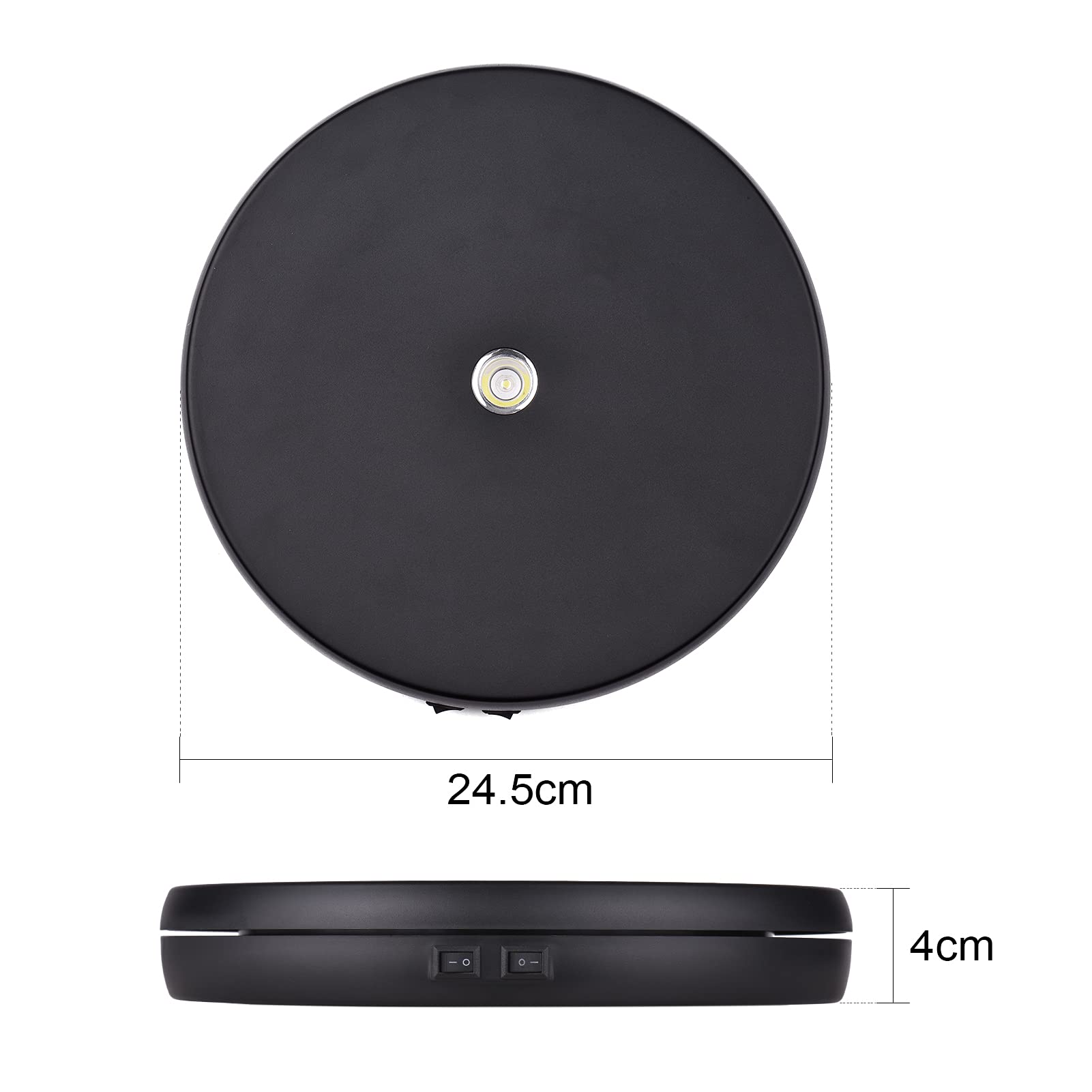 Piatto girevole elettrico, Andoer Piatto girevole elettrico con rotazione a 360 gradi e luce LED per esposizione di gioielli, negozio, fotografia, torta nuziale (Nero)
