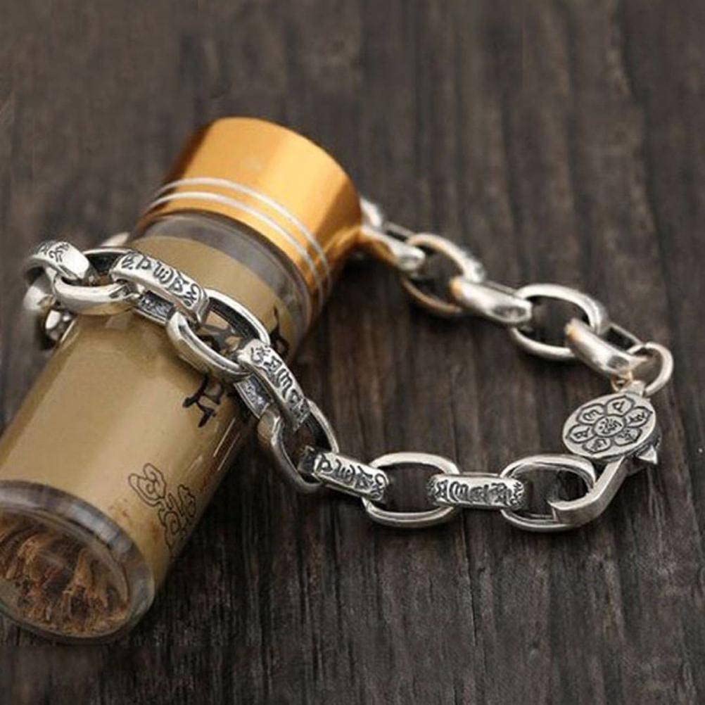 SIWAN Pulsera S925 de plata, pulsera simple retro Retrisex Buddhist Escritura Stick Silver Chain