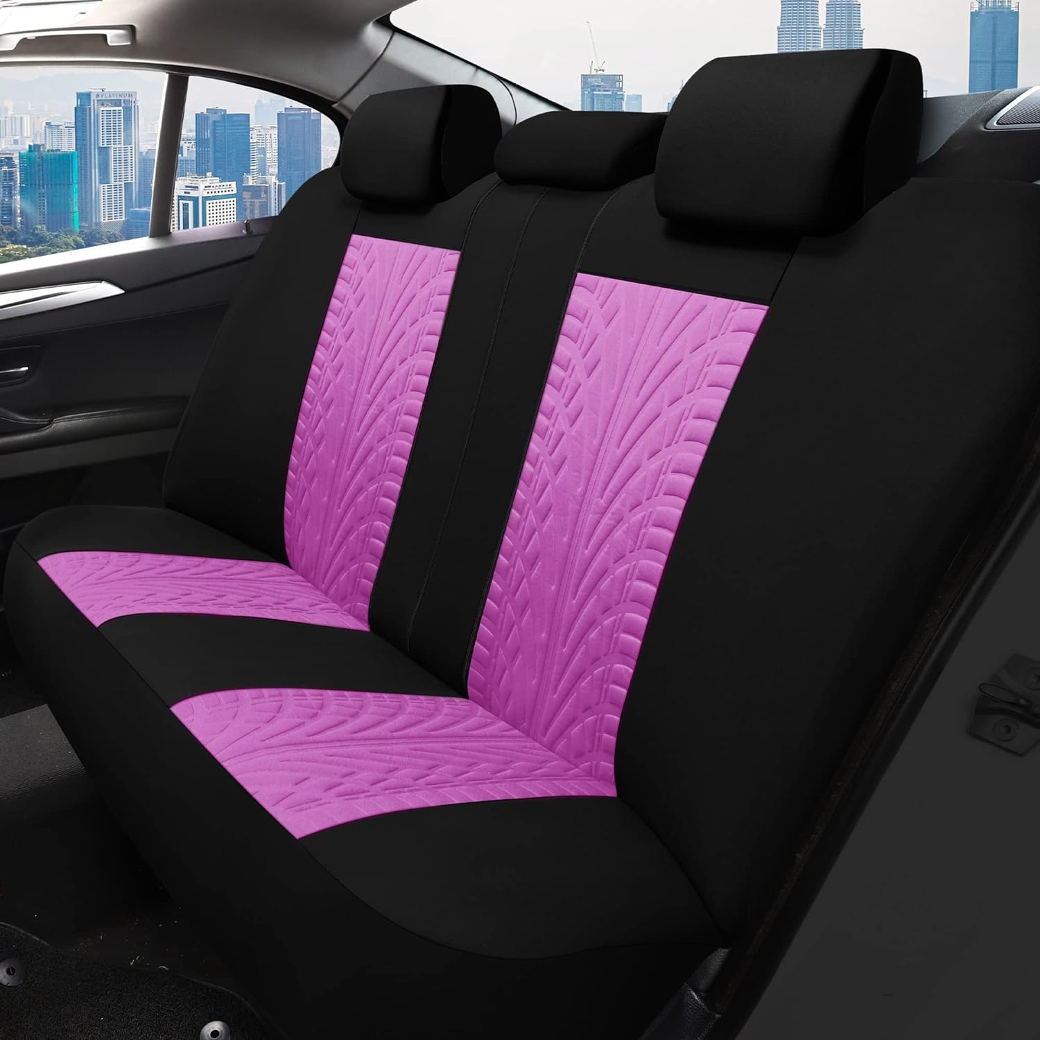 VarCozy Autositzbezüge, komplettes Set, Vordersitze und Geteilte Rückbank für Auto, Universal-Tuch, SUV, Limousine, Van, Auto-Innenbezüge, Airbag-kompatibel, Schwarz und Lila