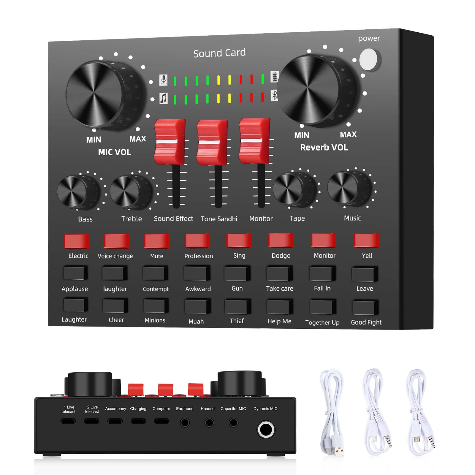 Tarjeta de audio externa con mezclador de Bluetooth, efectos de audio, cargador de tarjeta de sonido, karaoke, smartphone, PC