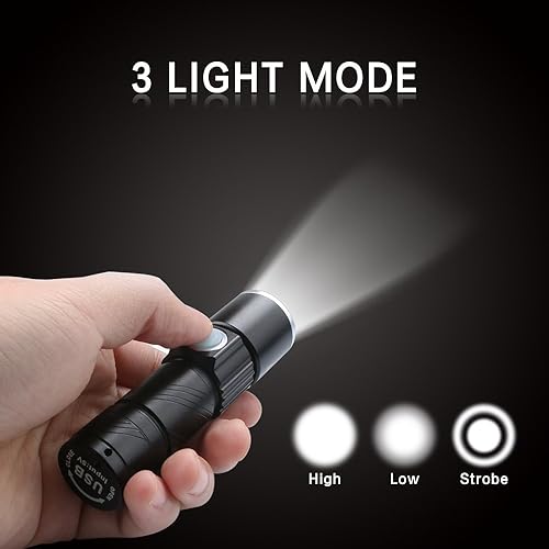 Miniatura 3 de WREOW - Linterna LED recargable por USB, 3 modos de luz y zoom, IP65 resistente al agua súper brillante para campamento, senderismo, emergencia, EDC