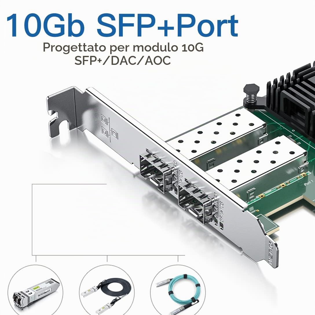 10G Scheda di rete Ethernet,2 ports SFP+ NIC,10GbE CNA,SPEC pari a X520-DA2, compatibile con Intel 82599ES controllore,supporto Windows Server/Linux/VMware (non supporto MAC)