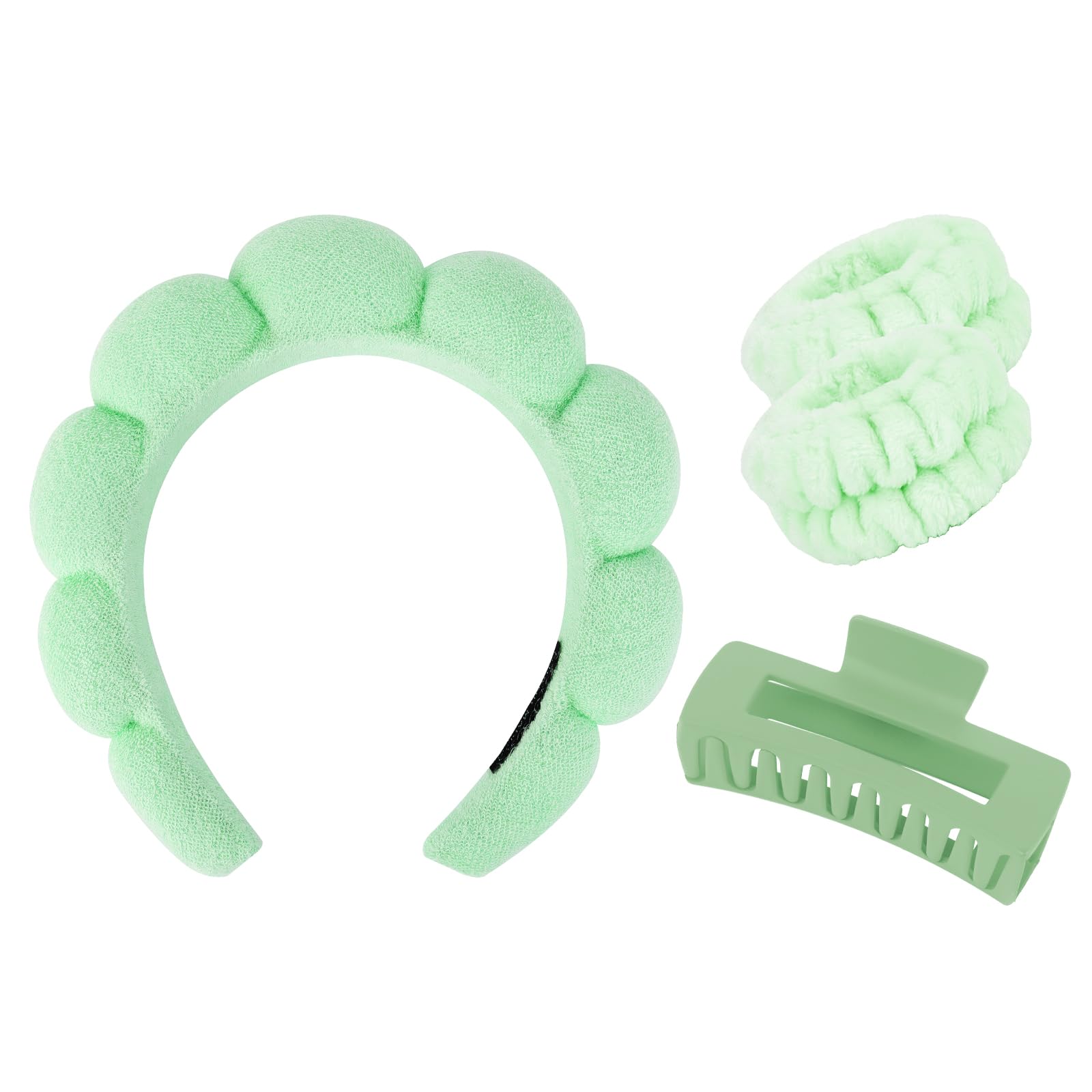 Spa-Stirnband & Armband Set Für Gesichtspflege – Weiches Mikrofaser-Set Mit Haarklammer, Grün