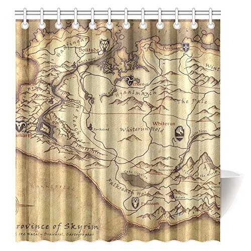 CTIGERS The Elder Scrolls Shower Curtain Province Skyrim Map of The Game Polyester Fabric Bathroom Decoration 66 x 72 Inch
