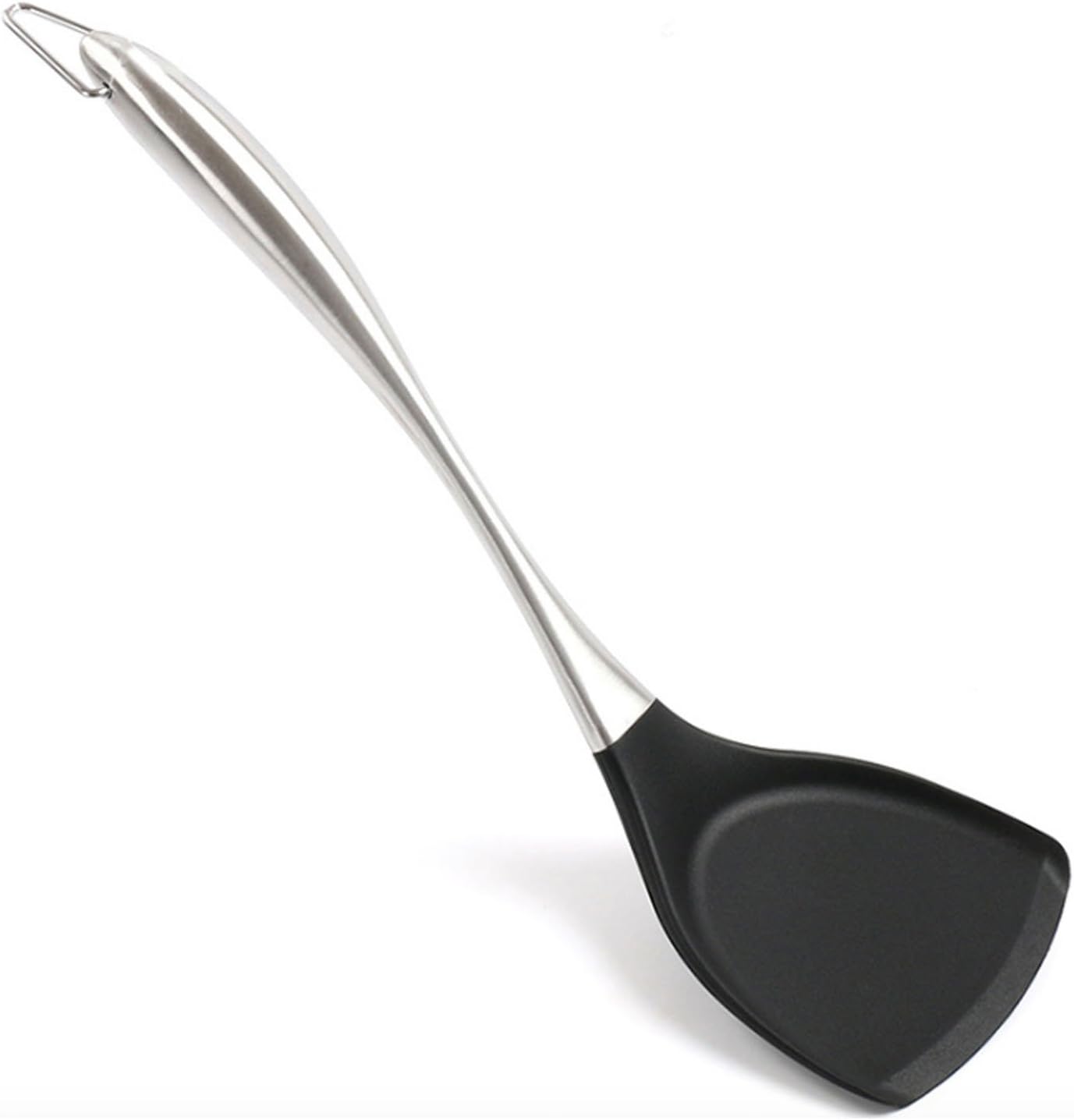 Silicone Spatula Premium Solid Non Stick Heat Resistant Pancake Turner with Stainless Steel Handle by Lisdripe,Black (Spatula)