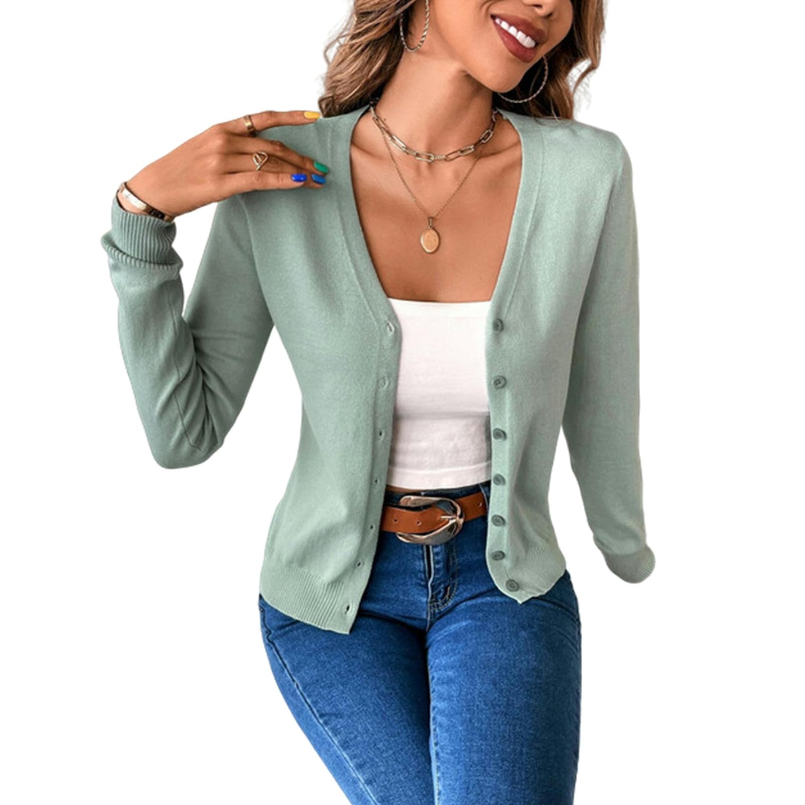 NOGRAX Cardigan Estivo Donna Autunno Inverno Donne Manica Lunga Solida Pulsante Front V Neck Cardigan Femme Fashion Vintage Knit