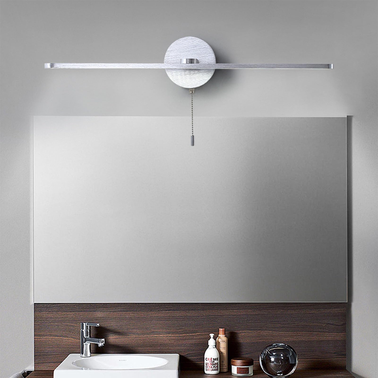 LED Spiegelleuchte Badezimmer Wandleuchten mit Zugschalter Bilderleuchte Modern Aluminium Wandbeleuchtung Wasserdicht Wandlampen Badschrank Schminktisch Schlafzimmer (Silbernes Neutrales Licht,60cm)