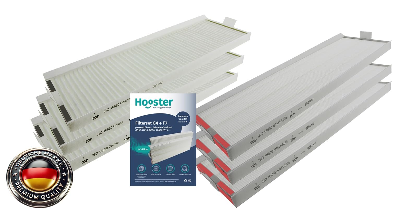 Lot de 3 filtres compatibles avec Zehnder ComfoAir Q350 (pas ComfoAir 350) / Q450 / Q600 | 3 filtres G4 + F7