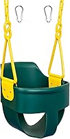 Squirrel Products Premium High Back Toddler Bucket Swing Seat - Green, Pinch-Free Chains, Finger Grip & Easy Carabiners Install