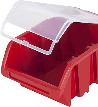 Stacking Boxes Set - 5 x Stacking Boxes with Lid 230 x 160 x 120 mm - Display Box Stacking Box Storage Box Red