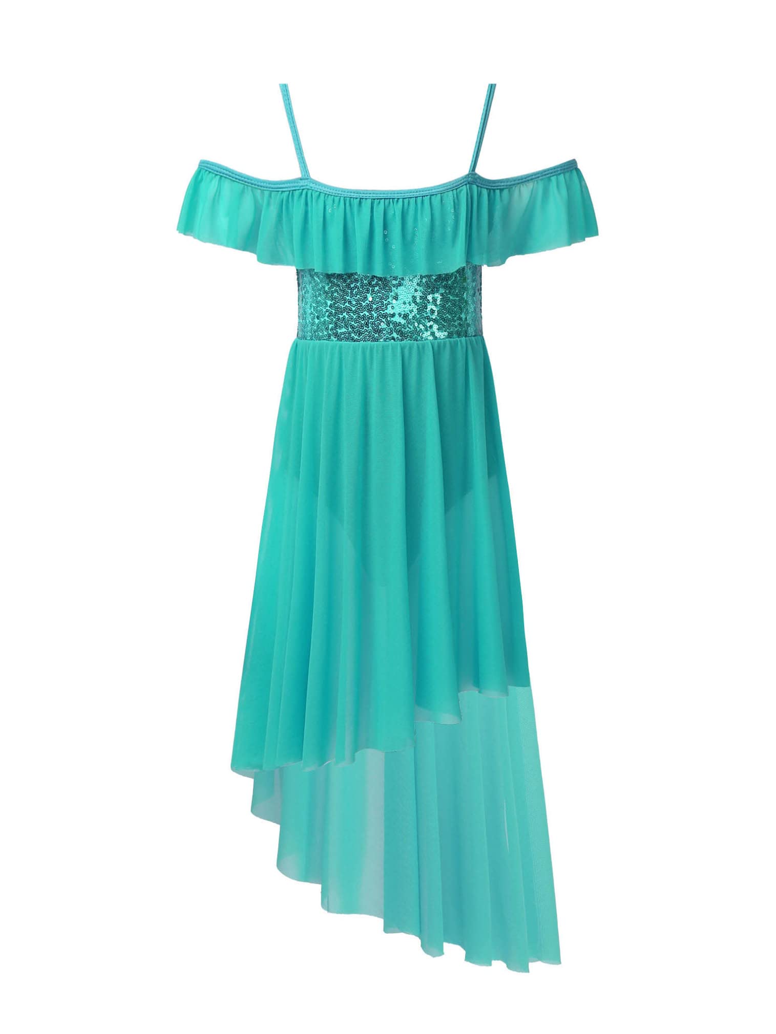 easyforever Kids Girls Ballet Dance Irregular Shoulder Straps Shiny Gymnastics Leotard Dress A Green A 14 Years