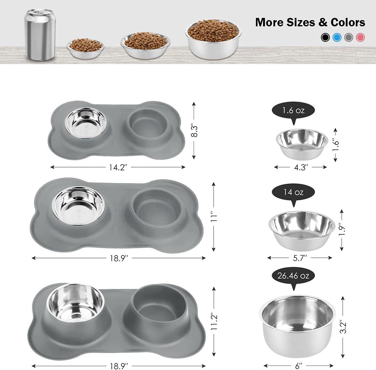 URPOWER Dog Bowls Stainless Steel Dog Bowl with No Spill Dog Food Bowl Non-Slip Silicone Mat Feeder Bowls Pet Bowl for Puppy Small Medium Dogs Cats and Pets : Pet Supplies
