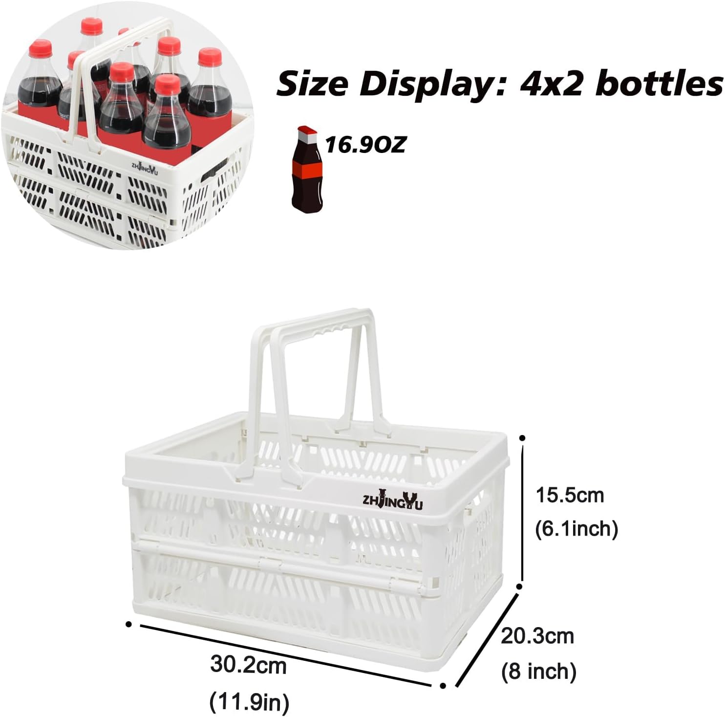 ZHJINGYU Plastic Basket Storage Crates,2-pack Plastic Baskets for organizing,Collapsible Shopping Basket,Foldable Crate with Handles,Collapsible Crate for Car,Kitchen,Bathroom,Medicine Grocery