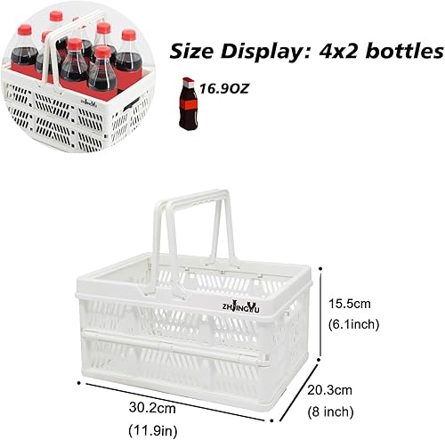 Miniatura 2 de Cestas de Almacenamiento de Plástico, Paquete de 2 Cestas de Plástico para Organizar, Cesta de Compras Plegable, Caja Plegable con Asas, Caja