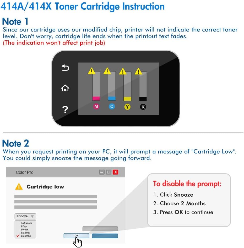 414X Toner Cartridges 4 Pack: High Yield (with Chip) Replacement for 414X 414A W2020X W2020A for HP Laserjet Color Pro MFP M479fdn M479fdw M479dw M454dw M454dn Printer Ink (Black Cyan Yellow Magenta)
