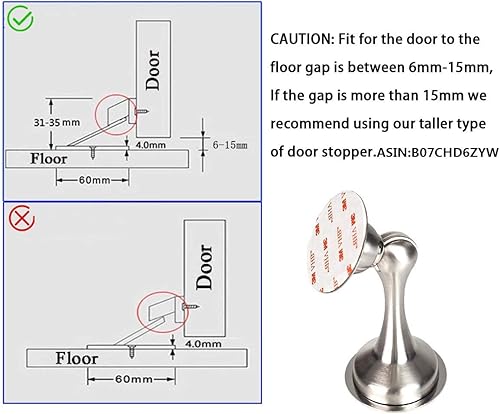 Vista 8 de Topes magnéticos para puerta, topes magnéticos para puerta de montaje en piso, cierre magnético de acero inoxidable, topes de puerta negros