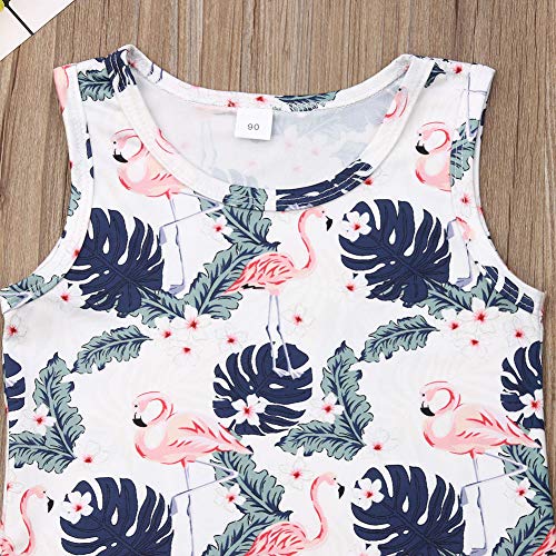 2Pcs/Set Fashion Toddler Kids Baby Girl Sleeveless T-Shirt Top+Floral Denim Shorts Outfits (Flamingo+Orange, 6-7 Years)